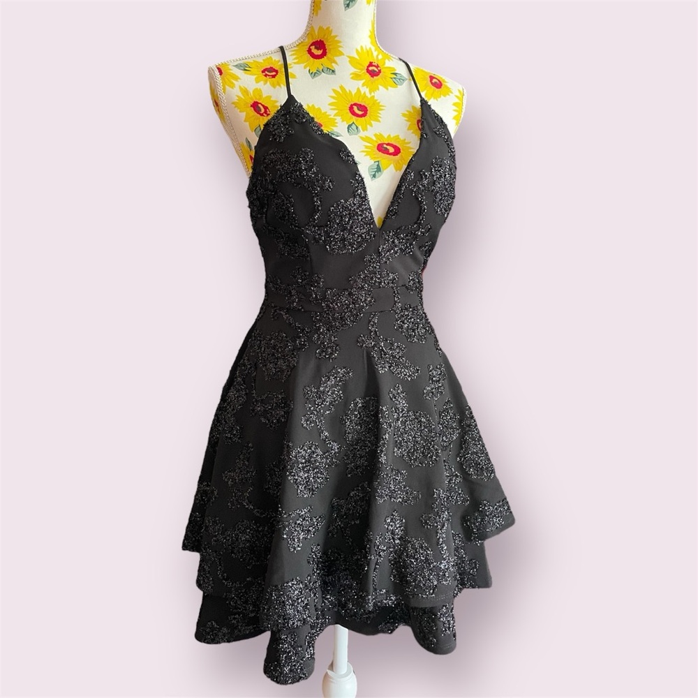 Emerald Sundae: Juniors Lace-Back Fit & Flare Dress Black | Size Medium